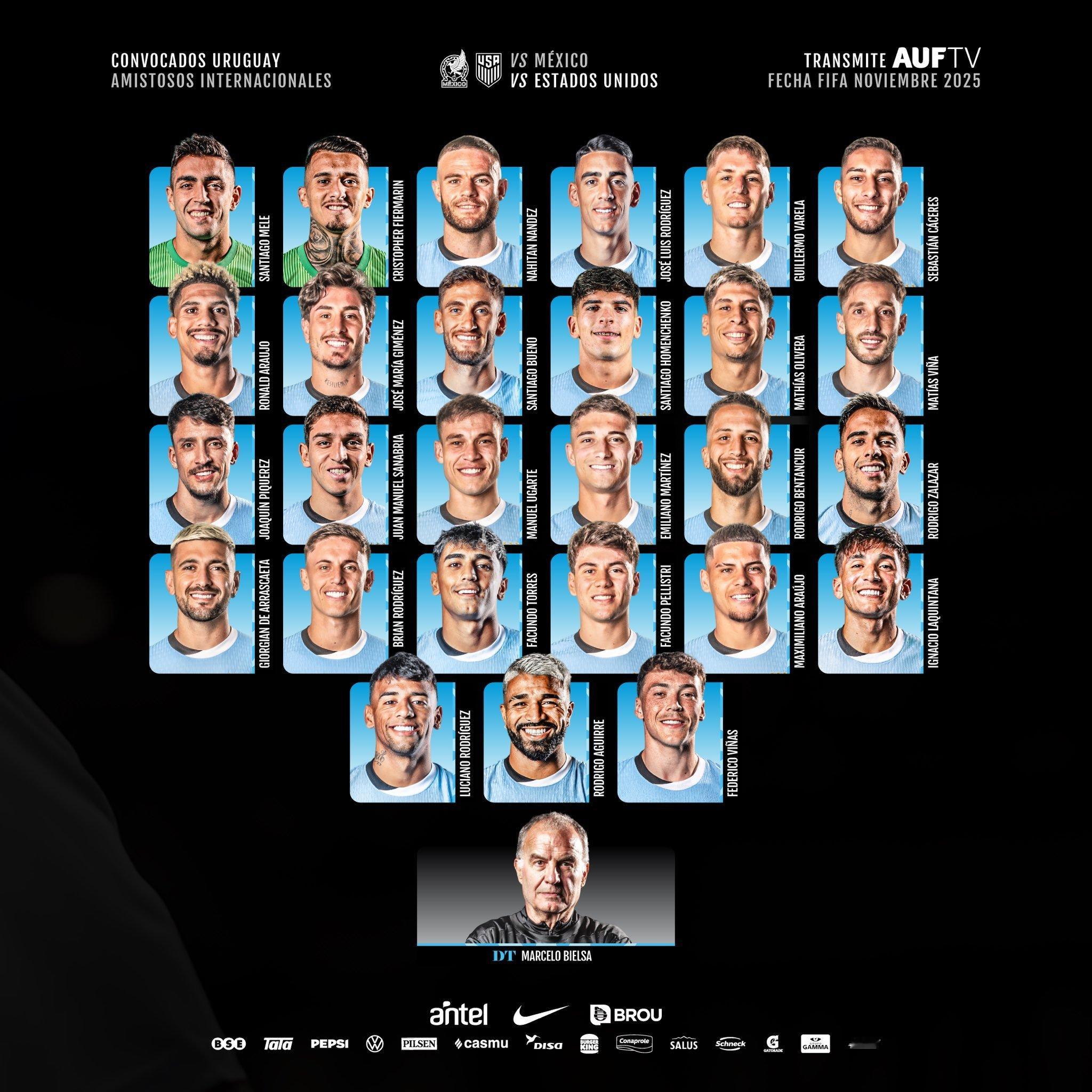 🇺🇾 AUF公布了马塞洛·贝尔萨征召参加对阵美国和墨西哥的友谊赛的27名球员