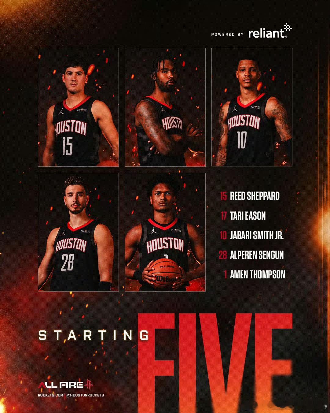 火箭先发：申老师阿门伊森小谢我贾哥步行者先发：西卡内姆哈德胡夫弗菲内史密斯五子联