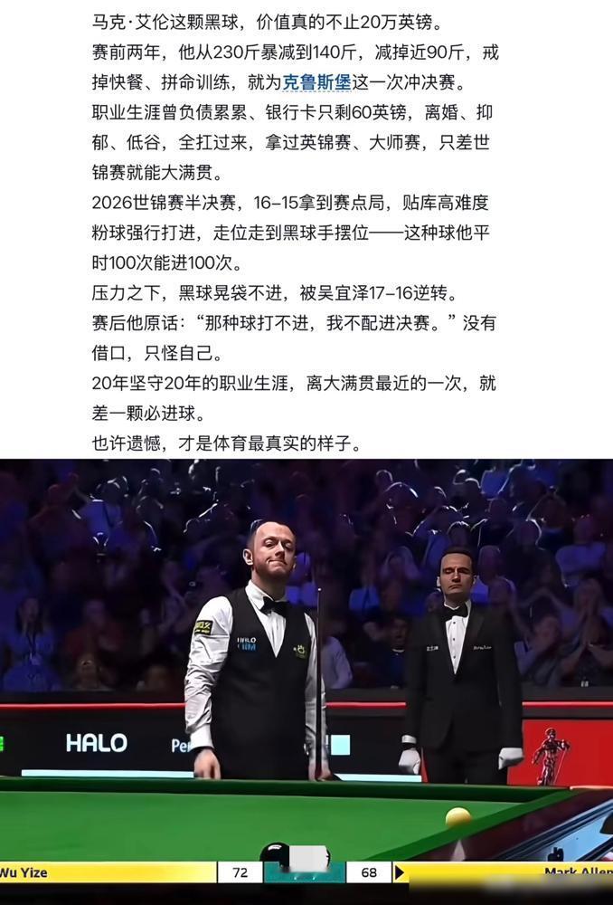 别再吹什么风度了。艾伦那一杆丢掉的，根本不是一颗黑球。
我告诉你，那是50万英