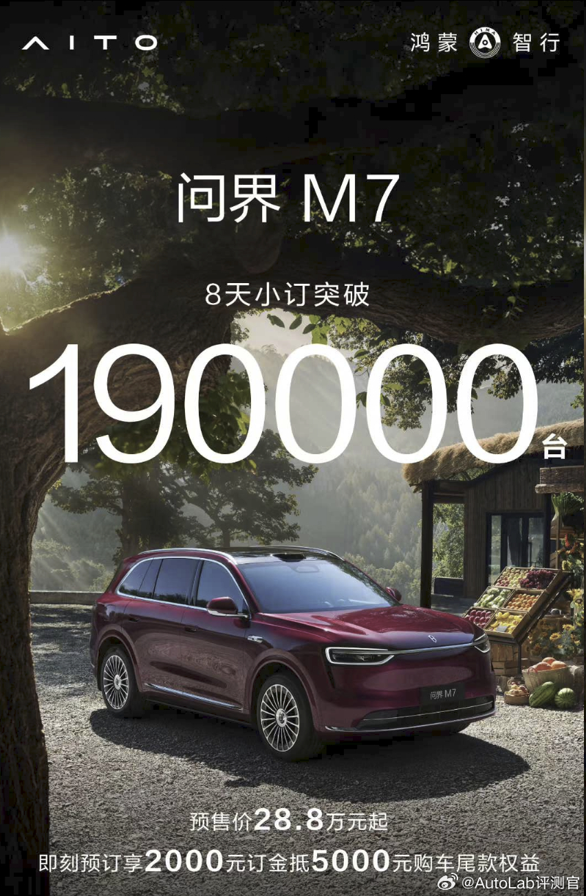 问界M7这个小订量也太夸张了···23号就要上市了，等着看最后大定能不能创新纪录