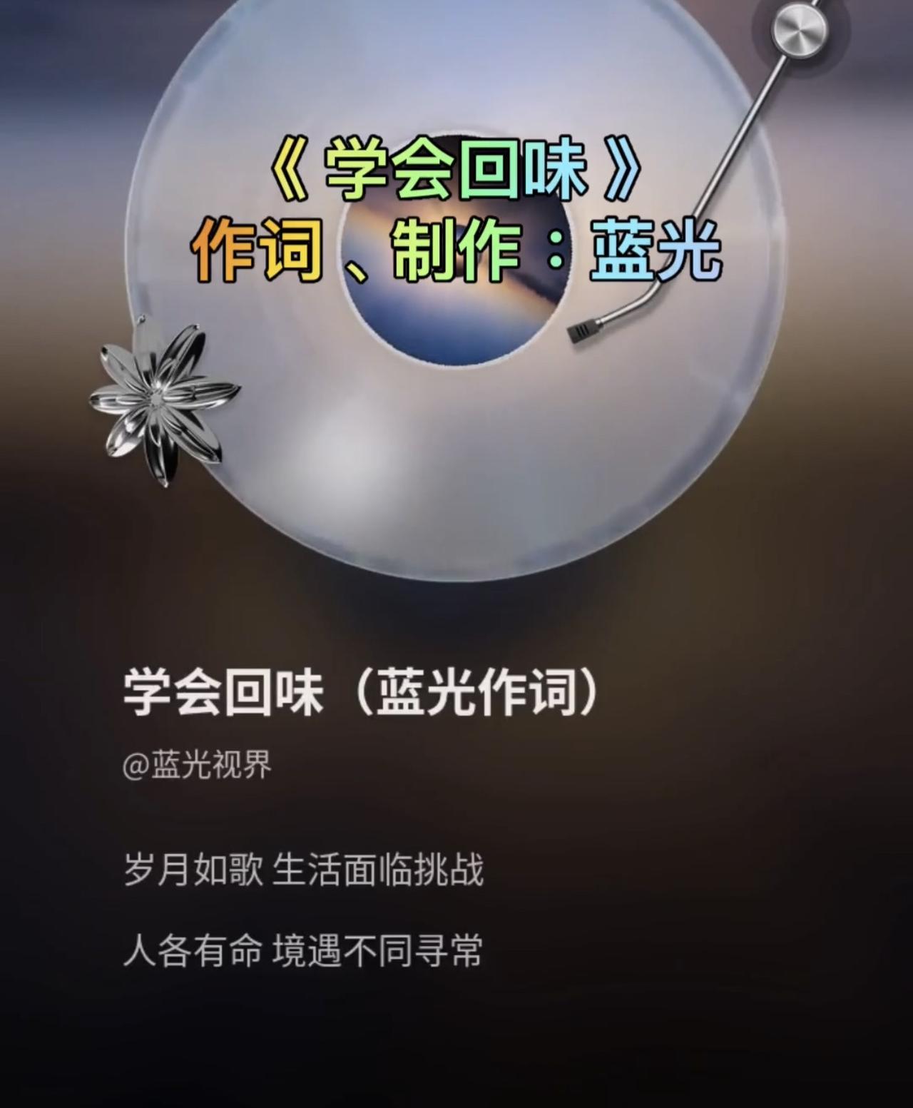 千问丨谈谈蓝光歌词《学会回味》

由蓝光写作的这首《学会回味》的歌词，是一首充满