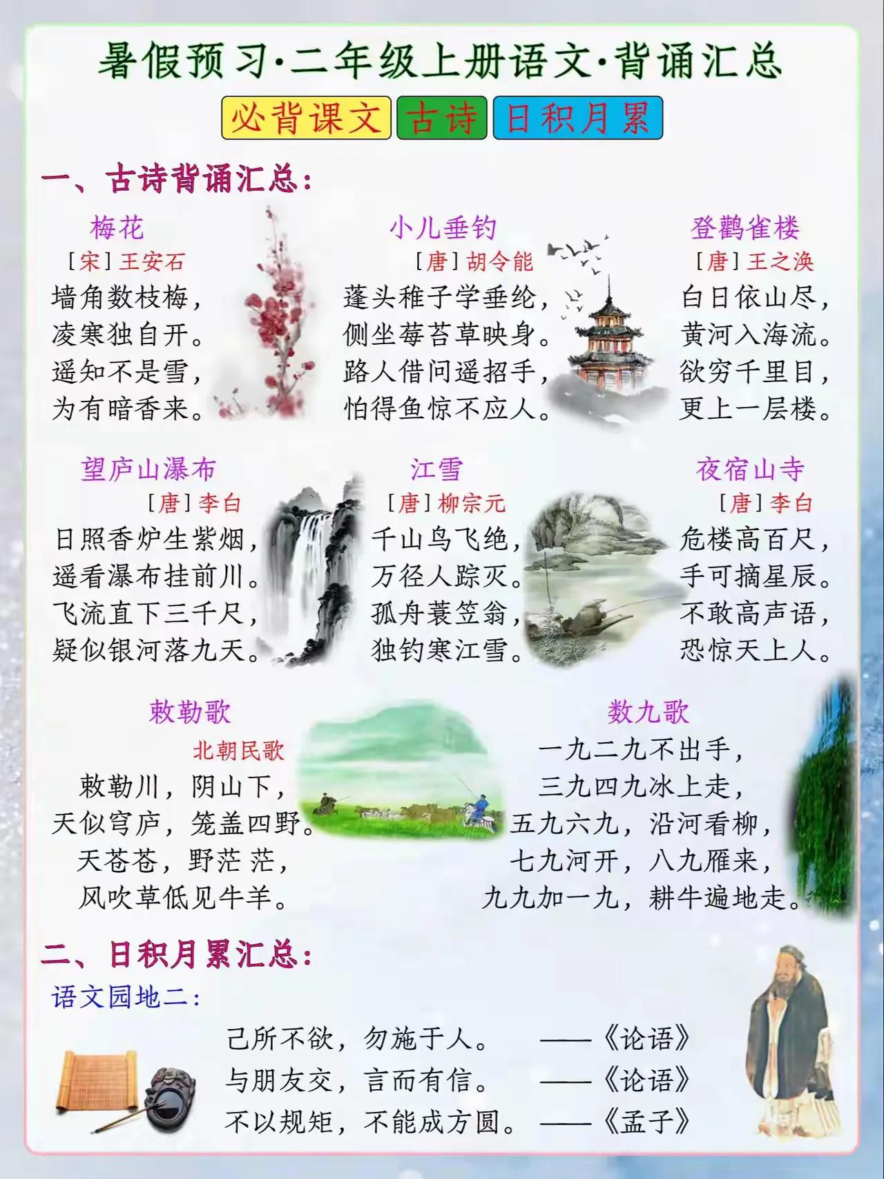 二上语文暑假预习课本必背内容