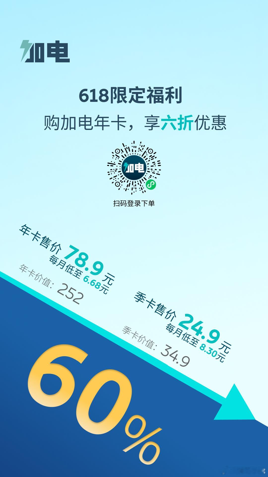 618限时特惠 | 加电会员年卡全年底价 每月低至6.58元盛夏赴山海，满电畅出