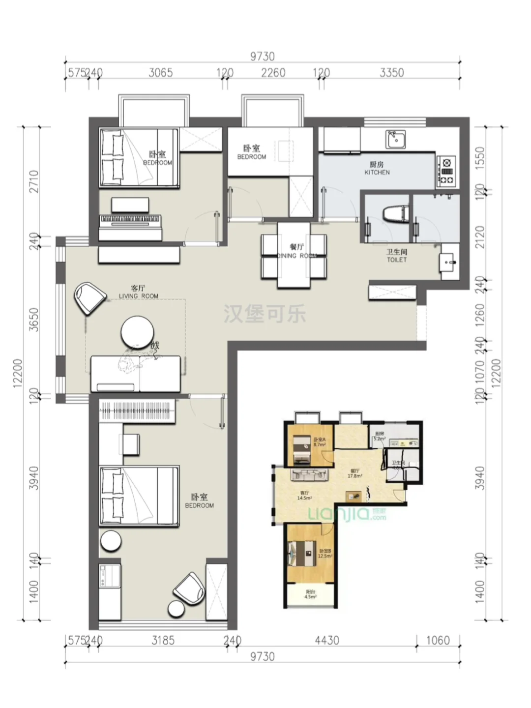 户型优化/小户型三室平面方案设计