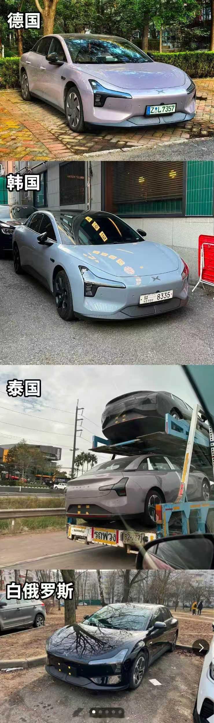 继首次大规模批量出口海外后，不少网友晒出小鹏MONA现身德国、韩国、泰国等多个国