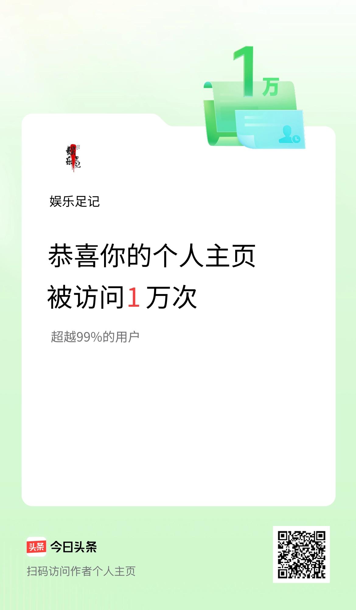 我的头条个人主页被访问1万次啦！