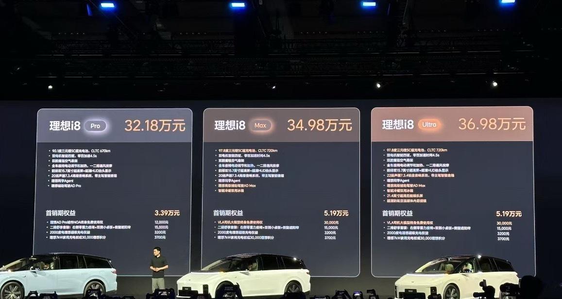 理想i8 Pro 32.18万，Max 34.98万，Ultra 36.98万P