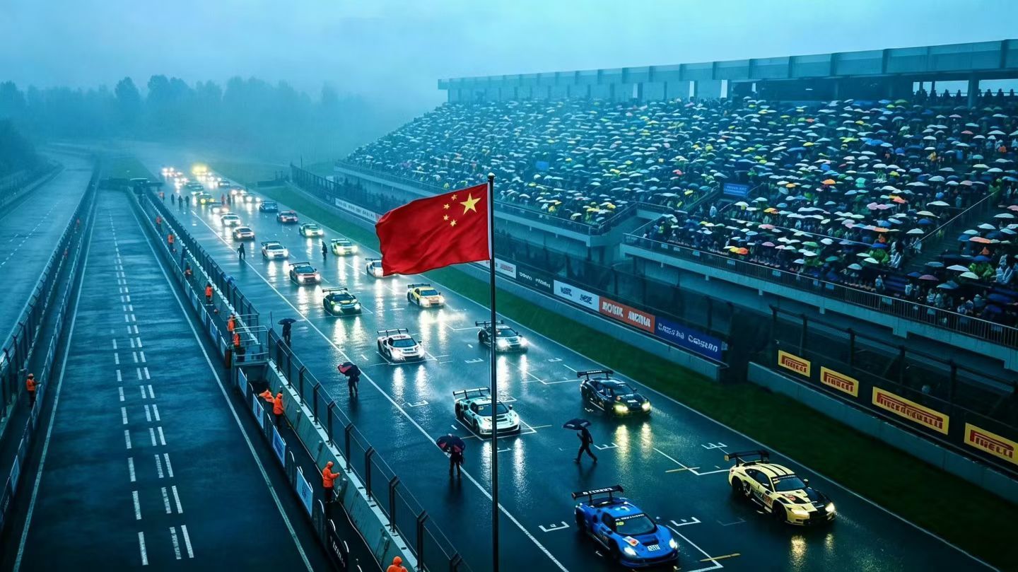 暴风雨袭来，万人赛场上鸦雀无声，没有慌不择路，只有静静等待！85号赛车手王一博 