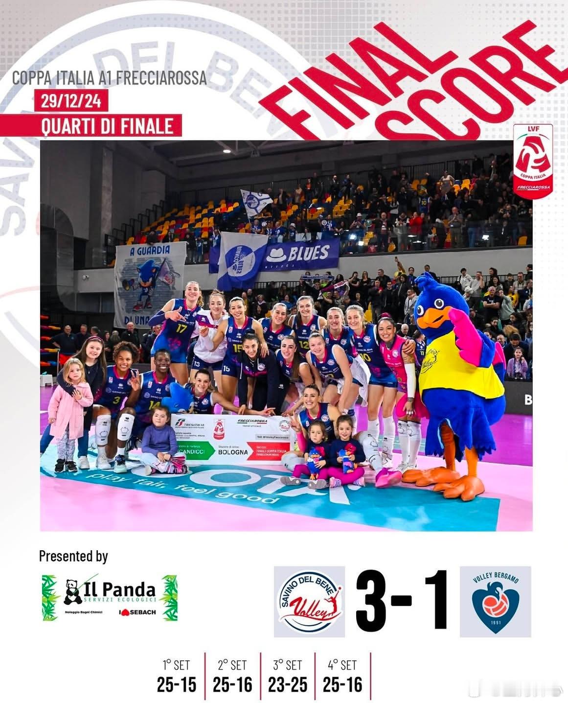 意大利女排联赛杯赛1/4决赛斯坎迪奇3-1 贝加莫(25-15/25-16/23