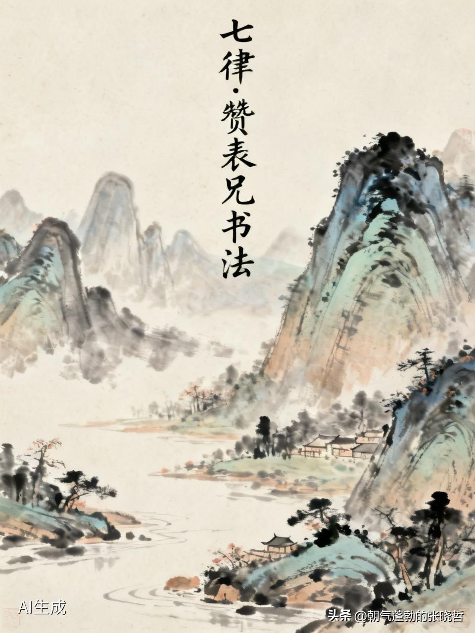 《七律·赞表兄书法》
笔走龙蛇总蕴情，
博古通今见真功。
挥毫雾霭千山动，
墨落