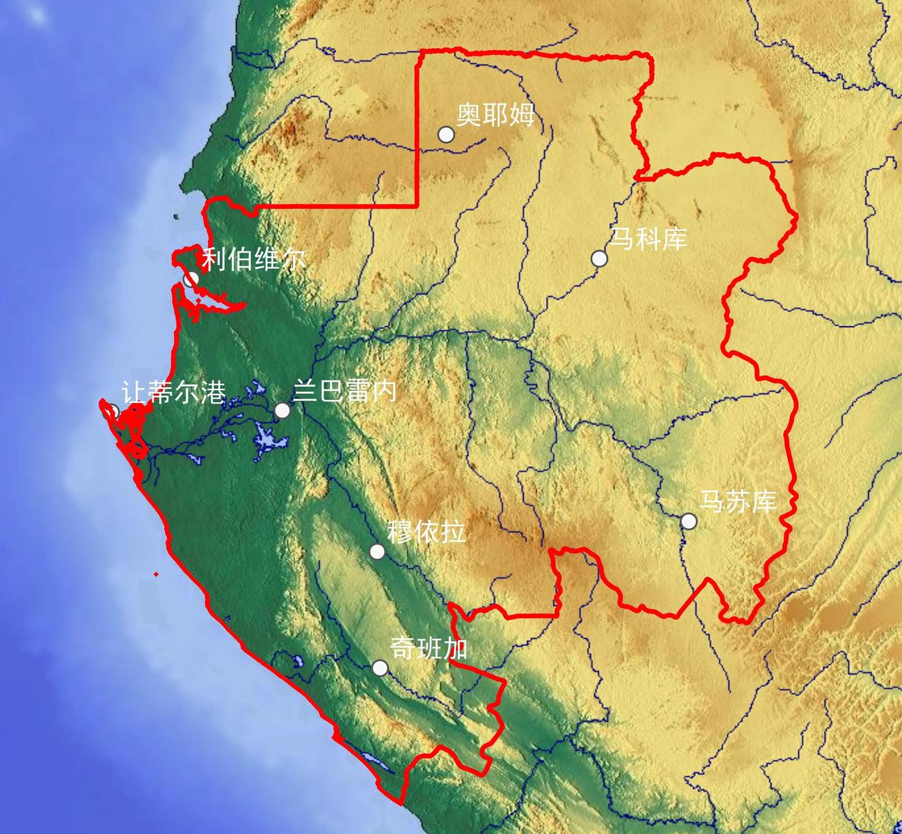 【地图】非洲国家加蓬地形图