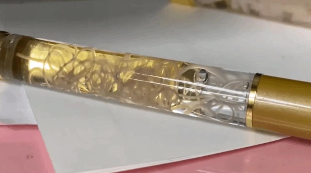 看完我鸡皮疙瘩掉一地。
 
日本一家水产店做的“寄生虫圆珠笔”突然爆火，笔杆里真