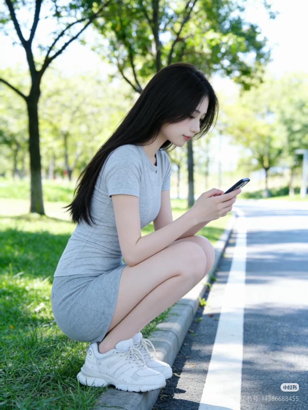 绿树阴中坐，手机伴我行。