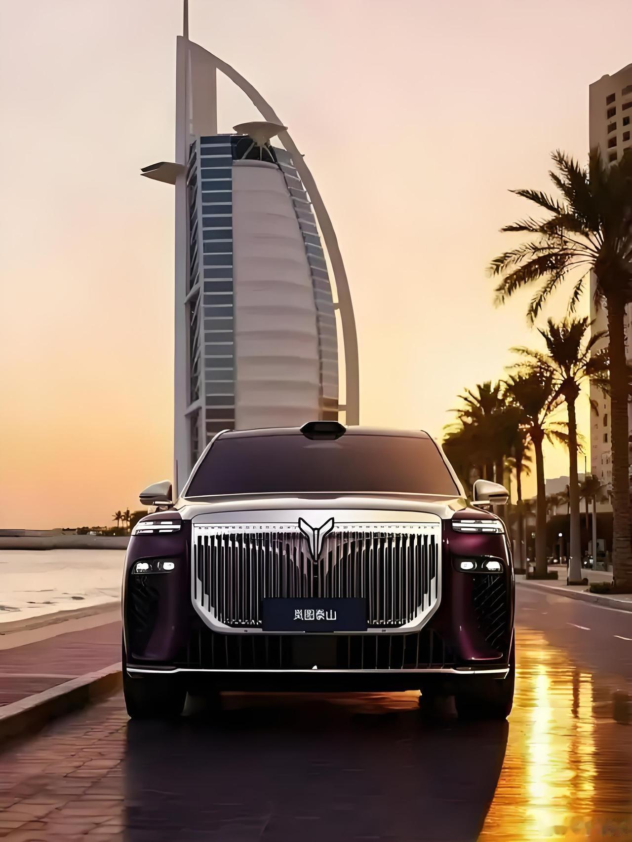 这车的前脸就像一瀑布，看起来挺洋气的。
他告诉我们，这是岚图泰山。它是一款豪华大