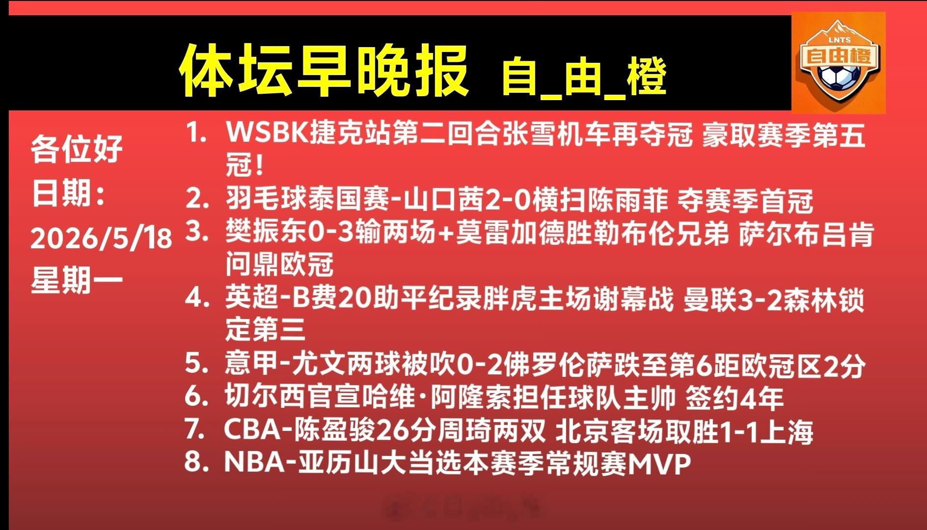 自由橙每日橙语体坛早晚报