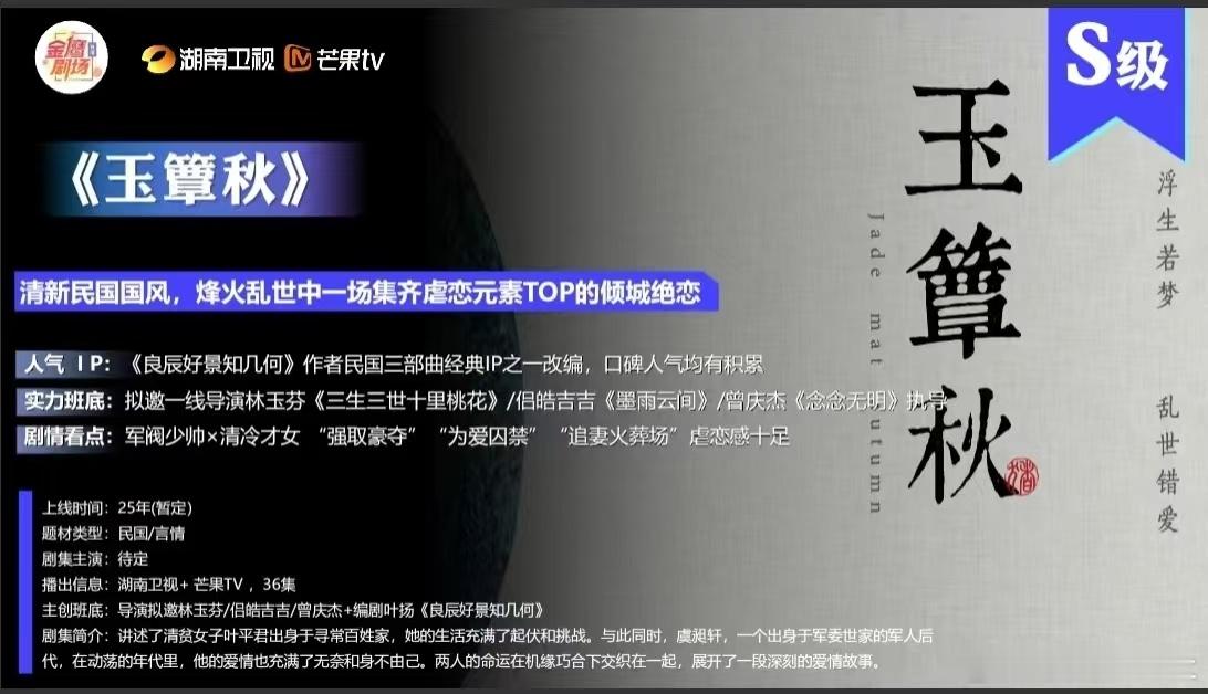 网传丞磊徐若晗演玉簟秋 好家伙，我最喜欢的剧就这么水灵灵的组成了，丞磊徐若晗两个