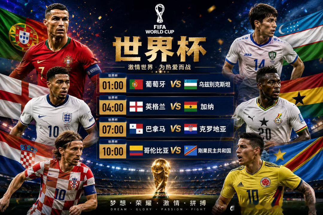 ⚽️世界杯赛程来袭！世界杯 01:00 🇵🇹 葡萄牙vs乌兹别克斯坦 🇺?