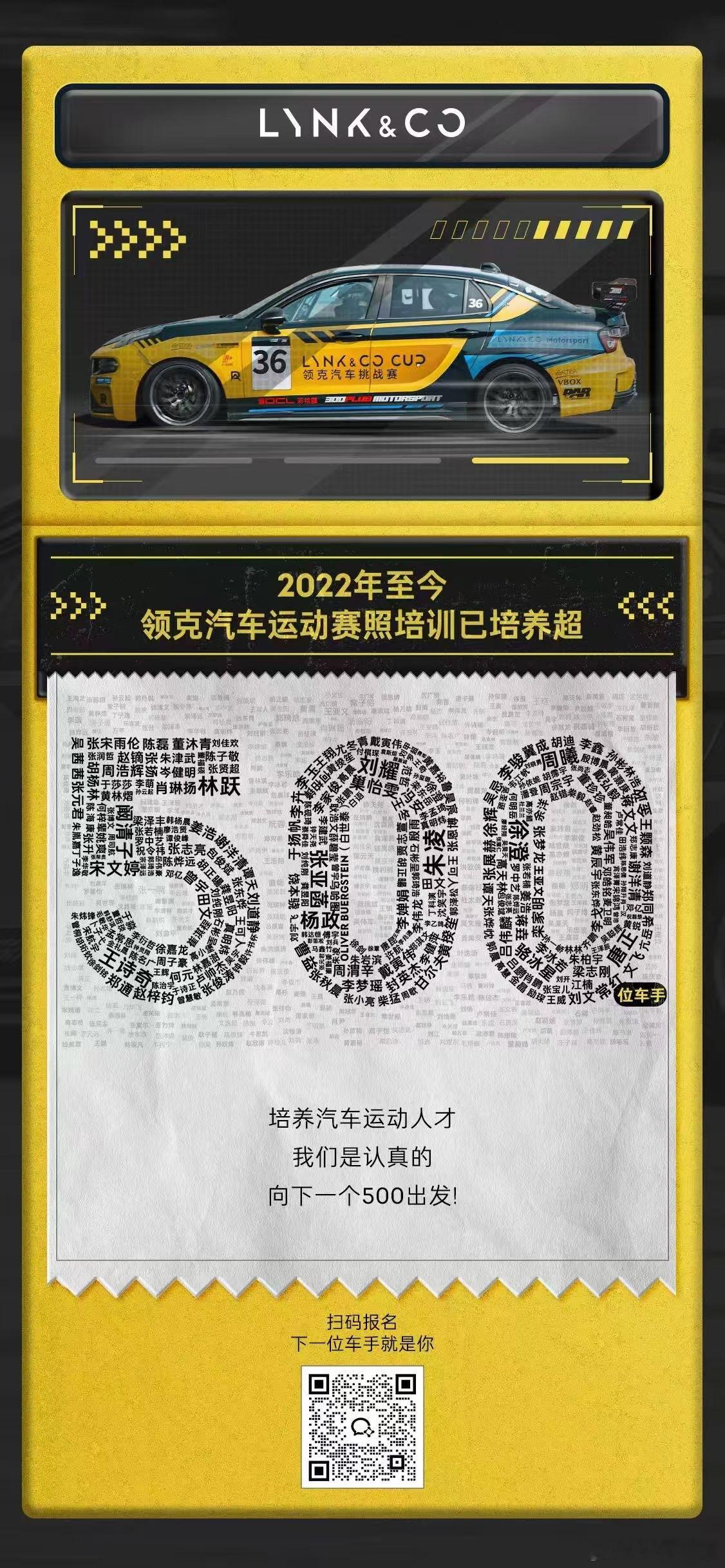 我的名字好醒目！感谢领克pick！[鼓掌]3年时间领克让500多个有赛车梦想的人