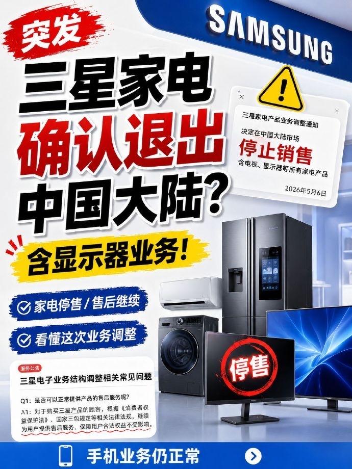 三星家电全面撤离中国市场！曾经的行业巨头，为何彻底败给国产家电？

近日有消息传