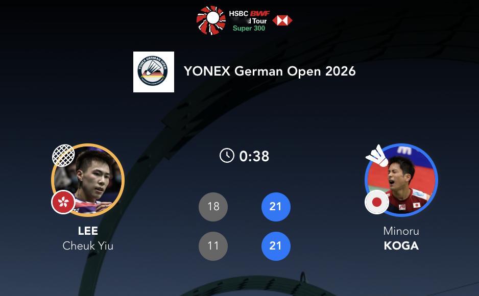 古贺穗🇯🇵 21-18、21-11 🇭🇰李卓耀下轮：大波波夫🇫🇷 v