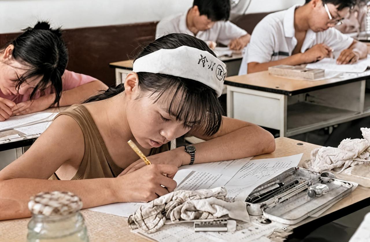这是1994年7月7日江苏省南京市的一万两千多名高考生在三十七度的高温下参加第一