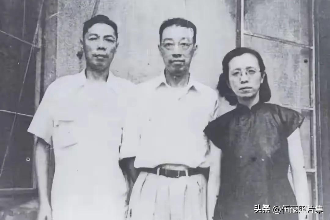 上世纪五十年代，时任浙江省省长沙文汉（左一）与夫人陈修良（右一）、大哥沙孟海（中