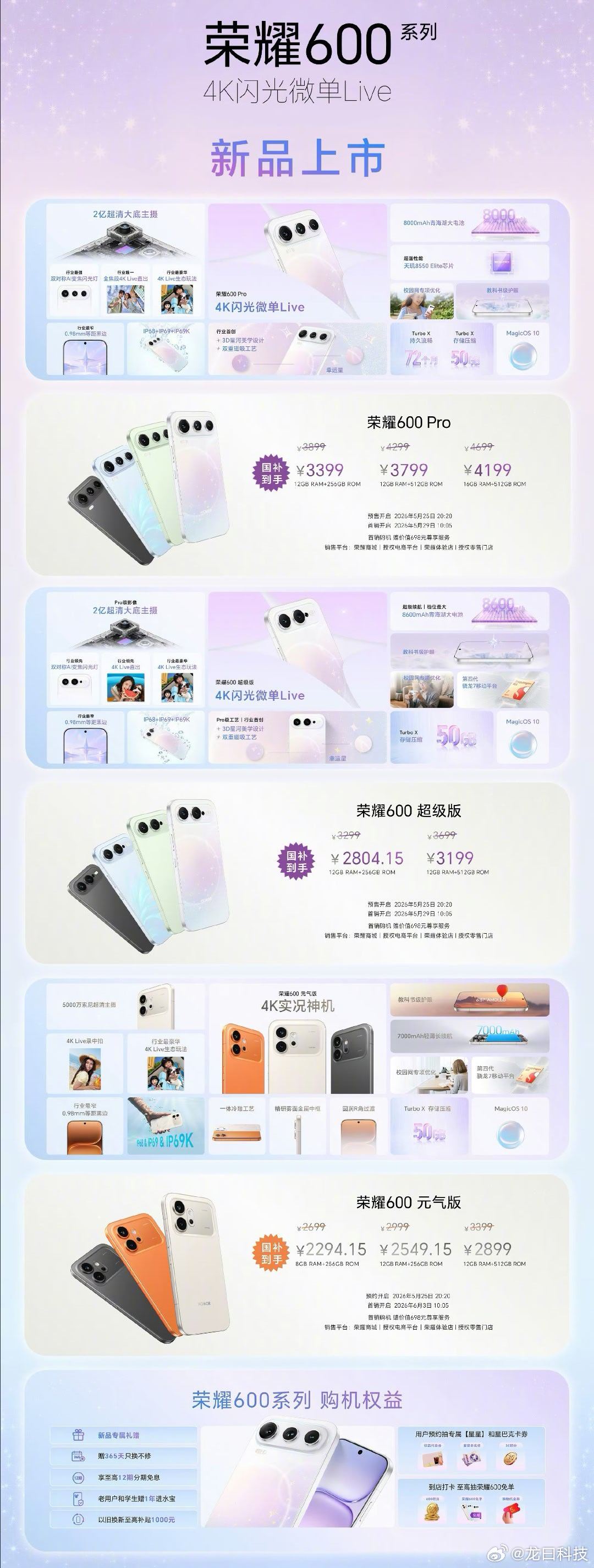 荣耀600价格荣耀600这一代主打影像，行业唯一全焦段4K Live，前后摄像头