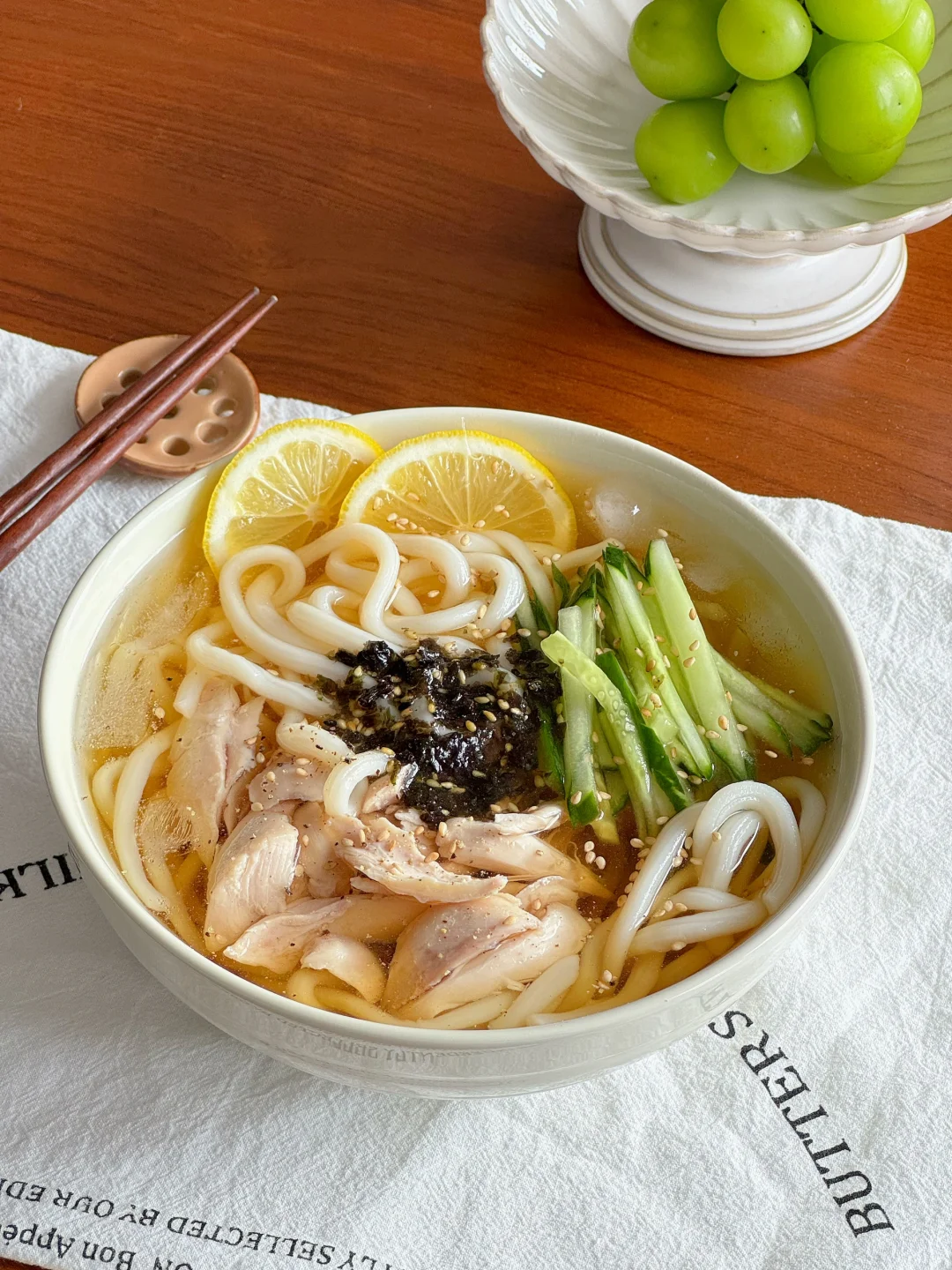 柠檬鸡肉冷汤乌冬面🍜｜夏天就爱这一口冰爽