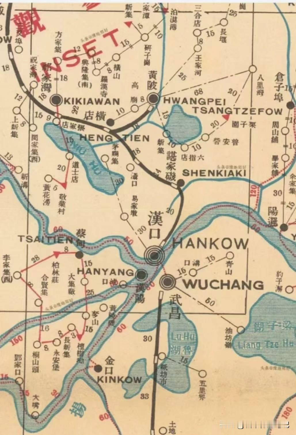 这张民国地图，居然设计了黄陂县城的铁路？从地图上标注来看，通往黄陂县城的铁路是从