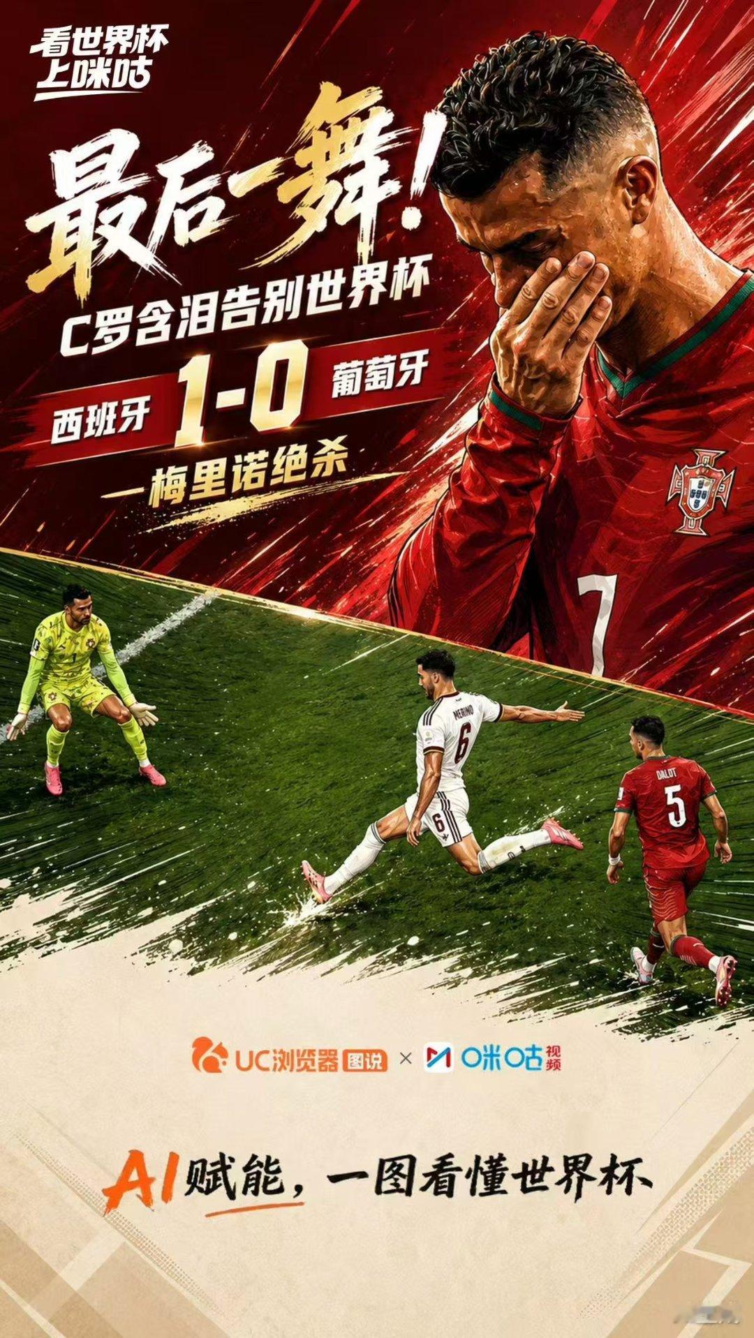 C罗哭了C罗最后一舞遗憾落幕 当终场哨响，C罗的眼神中满是不舍。为了世界杯冠军，