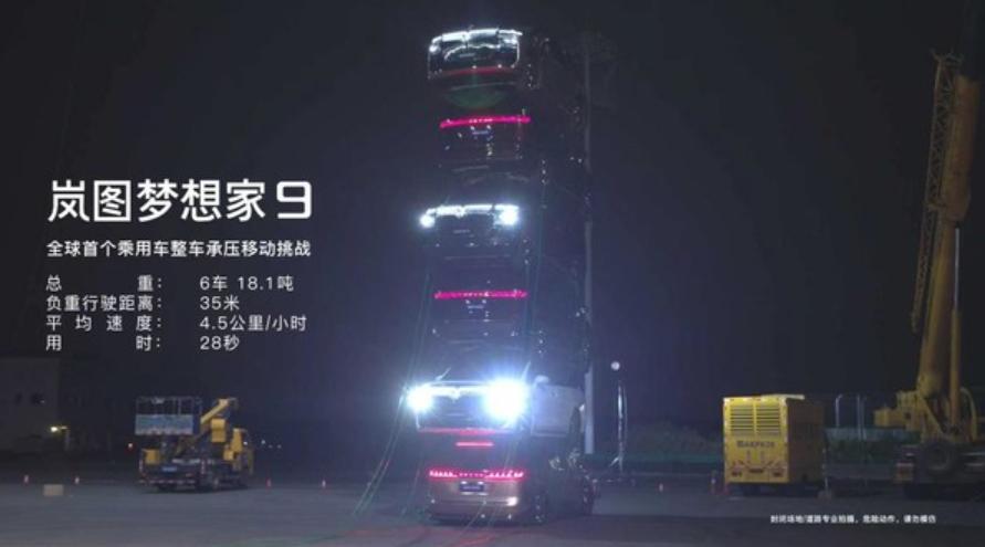 梦想家9用力过猛
9月20日，岚图完成全球首个乘用车动态承压挑战。6台梦想家9堆