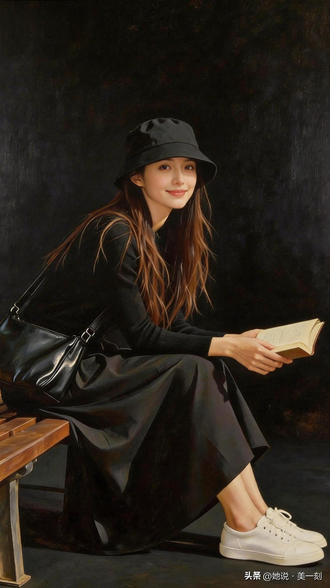 黑裙黑帽，静坐阅读，享受宁静时光。什么才是女性最美的优雅？