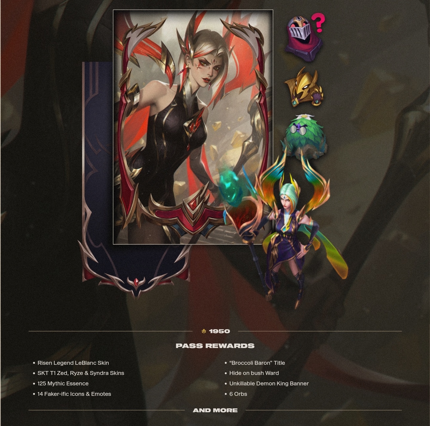 Faker名人堂通行证售价1950RP（t2皮肤为1820RP）包括：名人堂乐芙