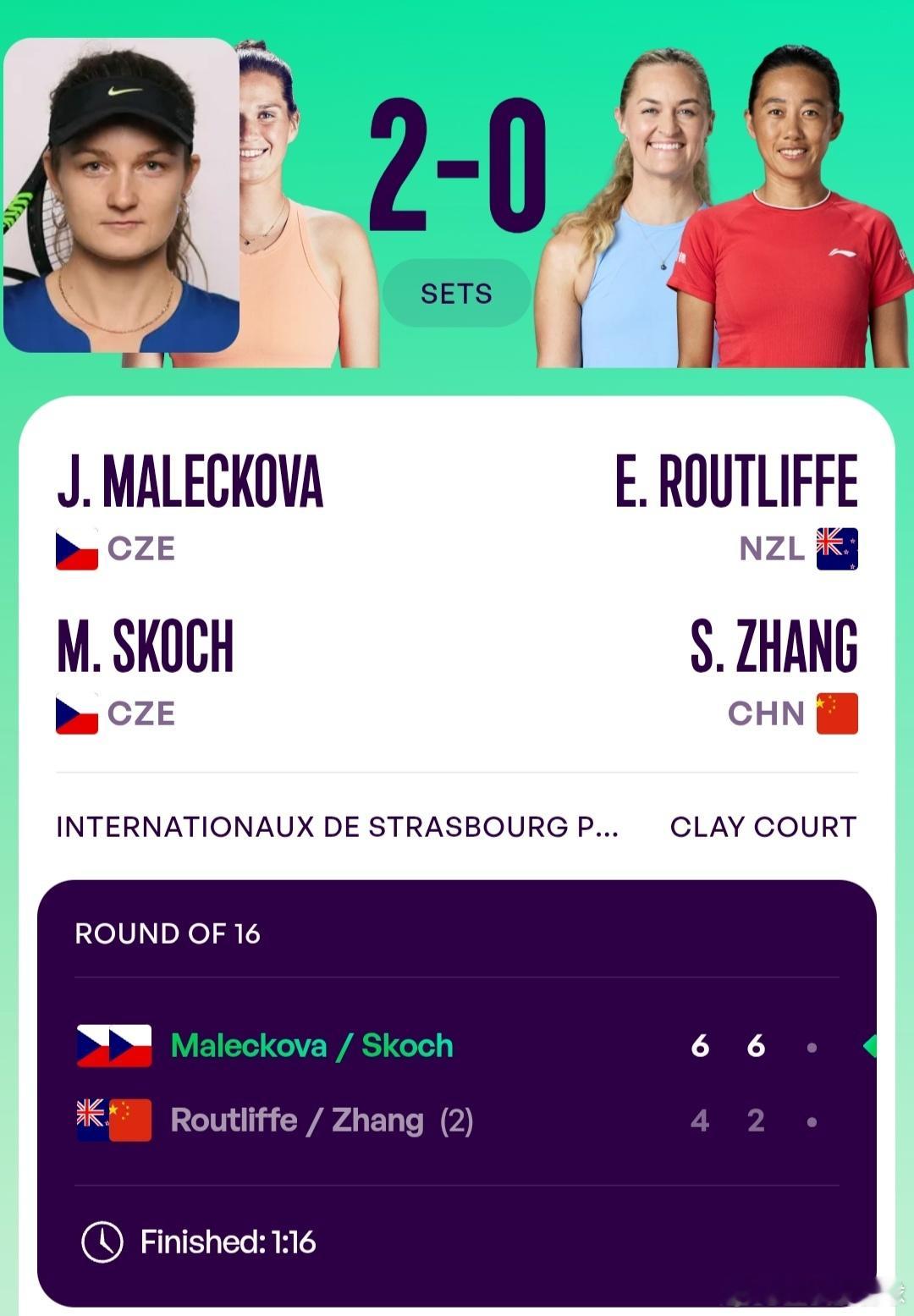 WTA500斯特拉斯堡站🇫🇷女双第1轮2号种子张帅🇨🇳/卢特利芙🇳🇿