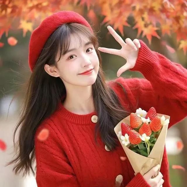 秋日暖阳下，少女与草莓的甜美邂逅。草莓甜脆 草莓风景照 草莓花儿初绽放 草莓系生