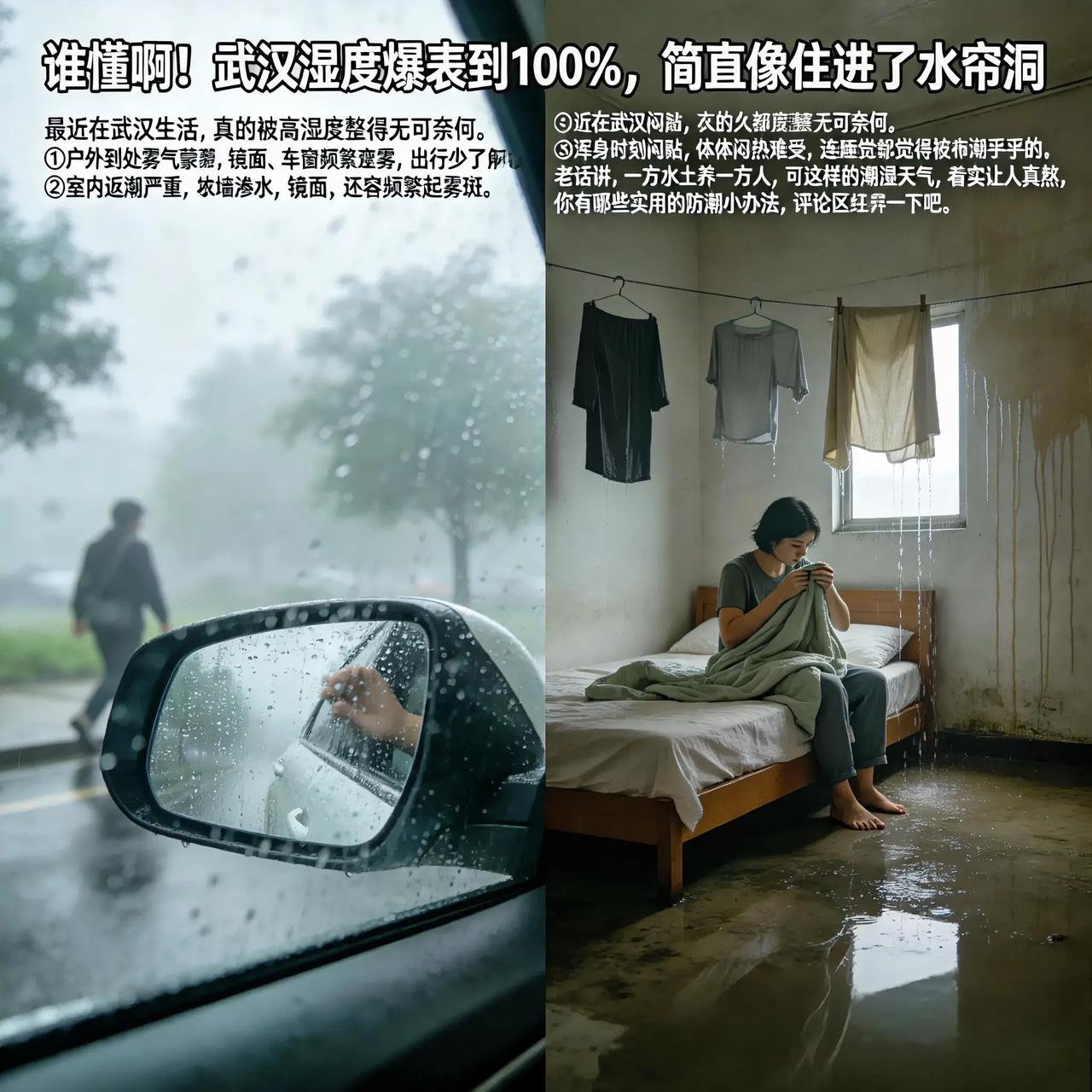 谁懂啊！武汉湿度爆表到100%，简直像住进了水帘洞
 
最近在武汉生活，真的被高