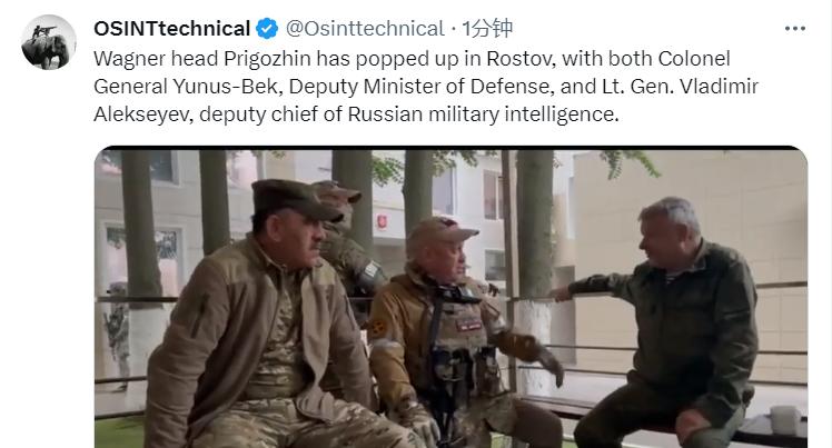 普里戈津身着人们熟悉的防弹衣，进入罗斯托夫俄南部军区总部大院，一段现场视频显示，