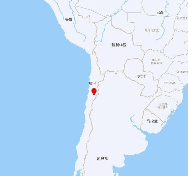 【欧洲地中海地震中心】发布，2025-10-08 03:45:49 在 阿塔卡马