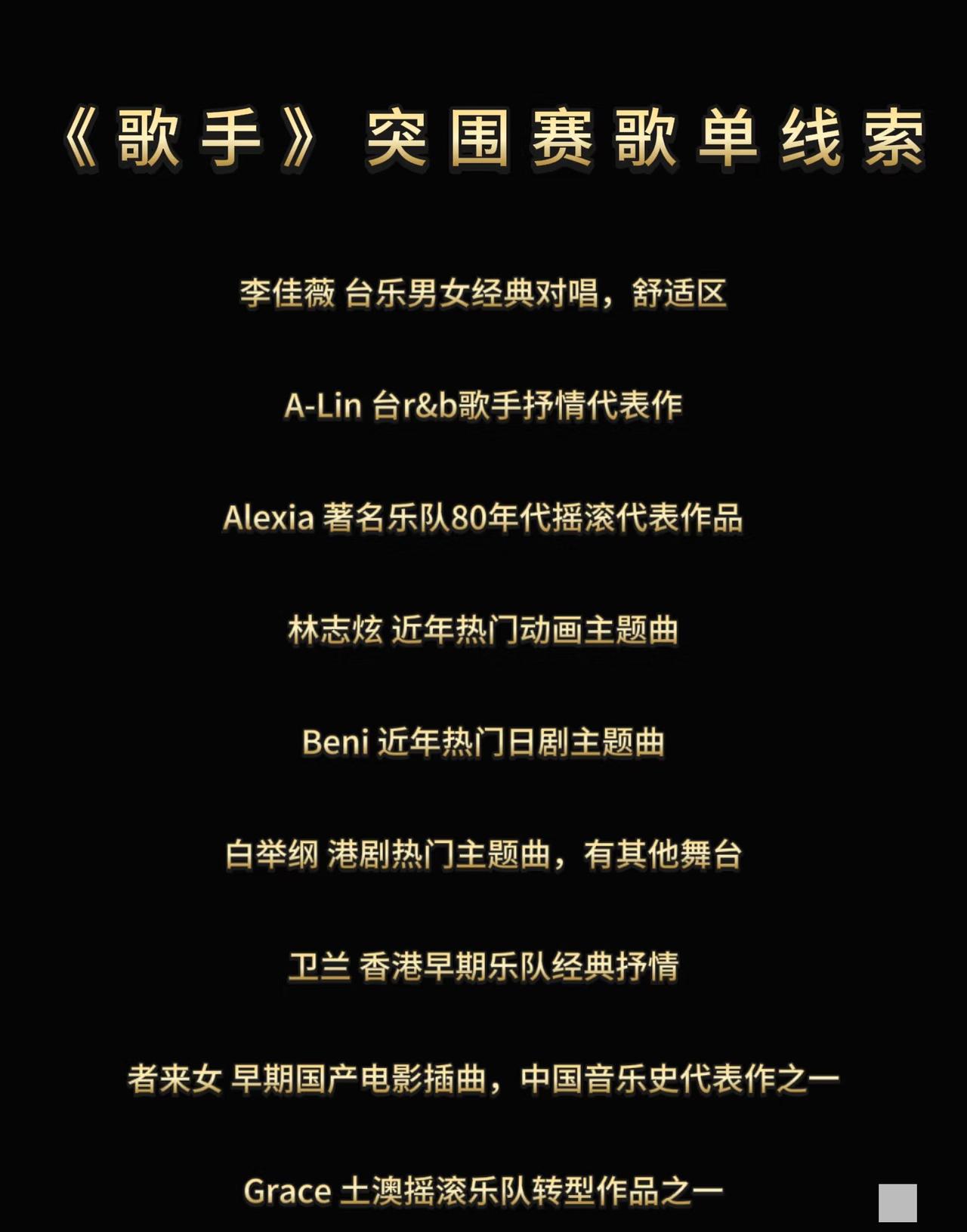 理性吃瓜：《歌手》突围赛歌单线索来了（一切以节目播出为准）。
🍉🍉🍉
李佳