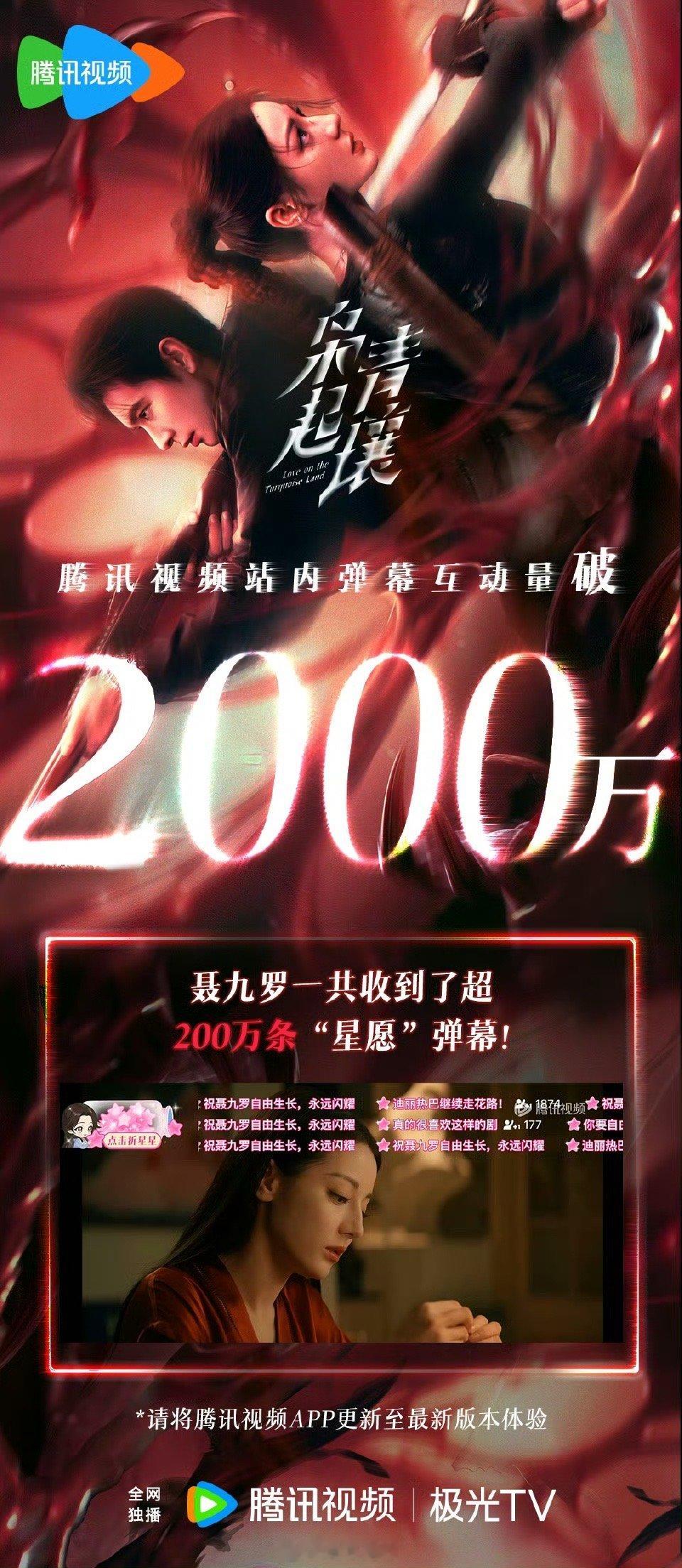 枭起青壤弹幕互动总量已突破2000万，聂九罗一共收到了超200万条星愿祝福，好厉