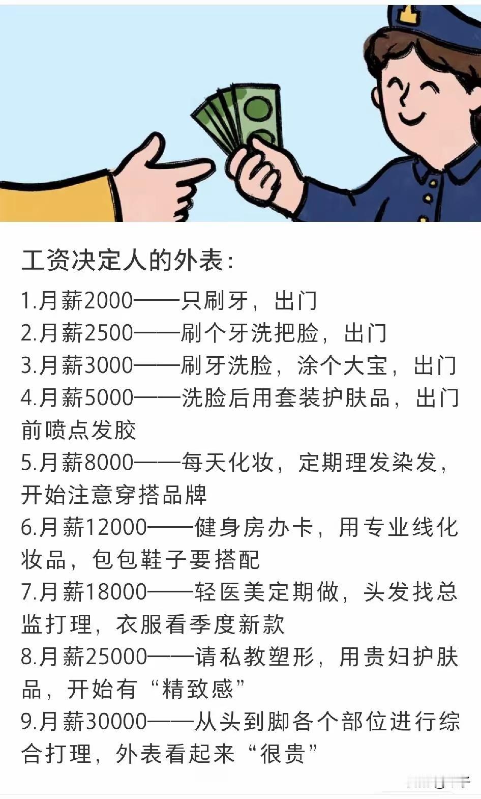 工资决定人的外表！从洗脸靠毛巾，到脸靠人民币。你有没有发现，你身边有人越来越好看