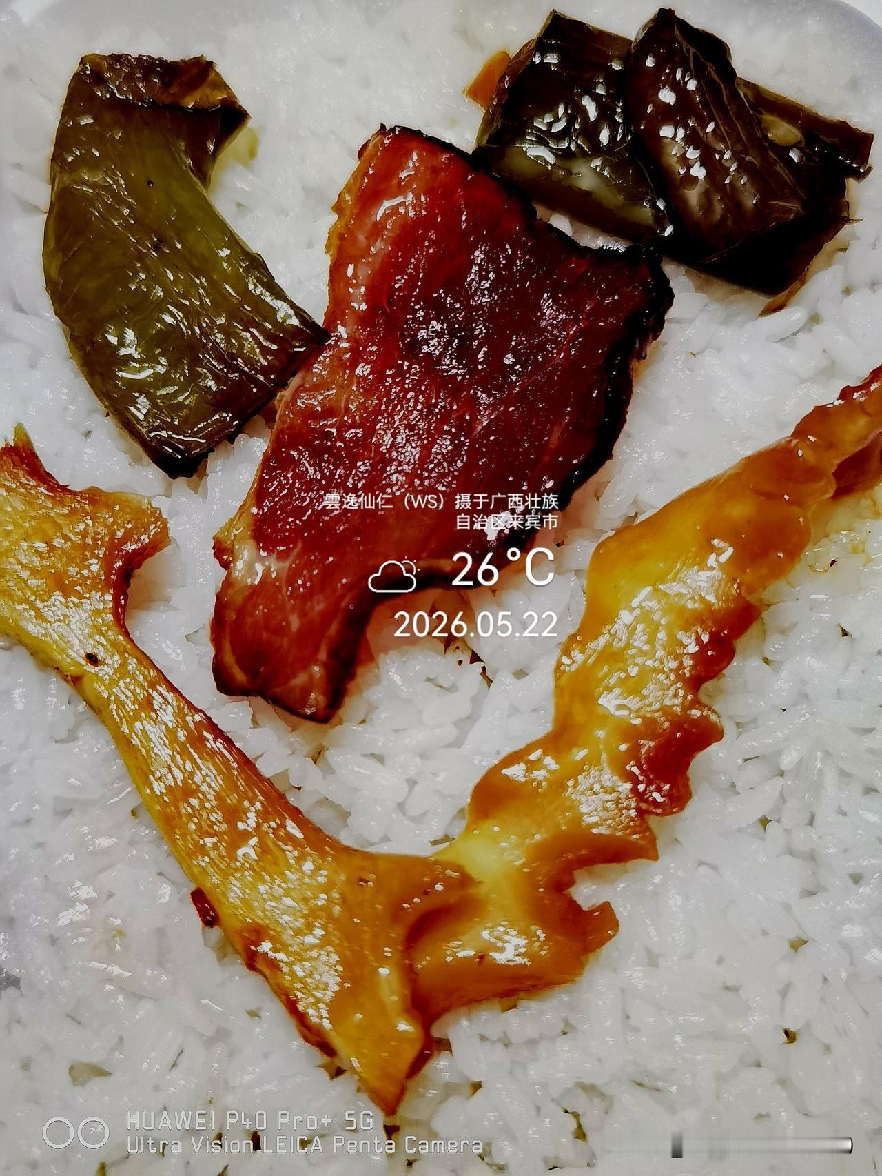 月居生活记录（9785）广西壮族自治区来宾市（11）品尝小吃3：鲜笋炒腊肉+虎皮