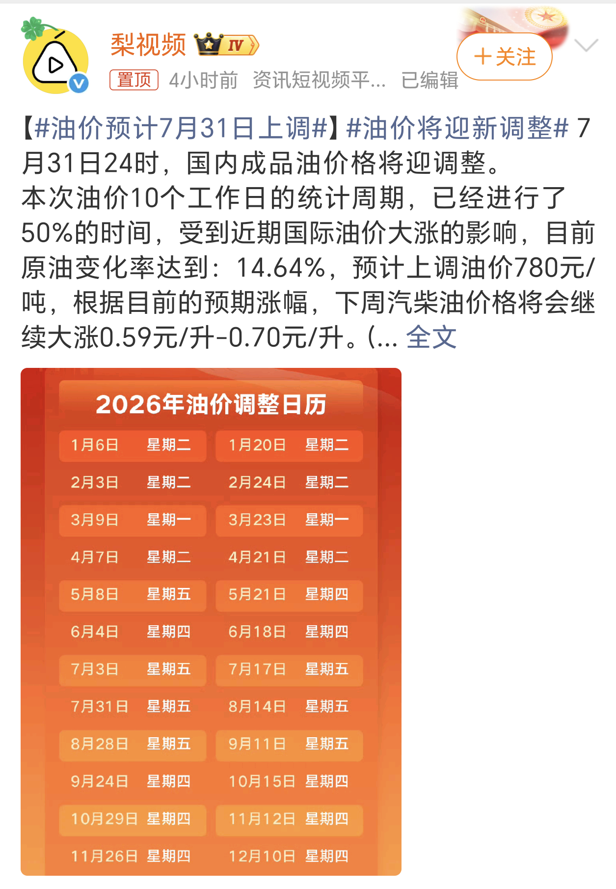油价预计7月31日上调下个月初还要自驾带着孩子去海边玩几天，油价这又要上涨。啥也