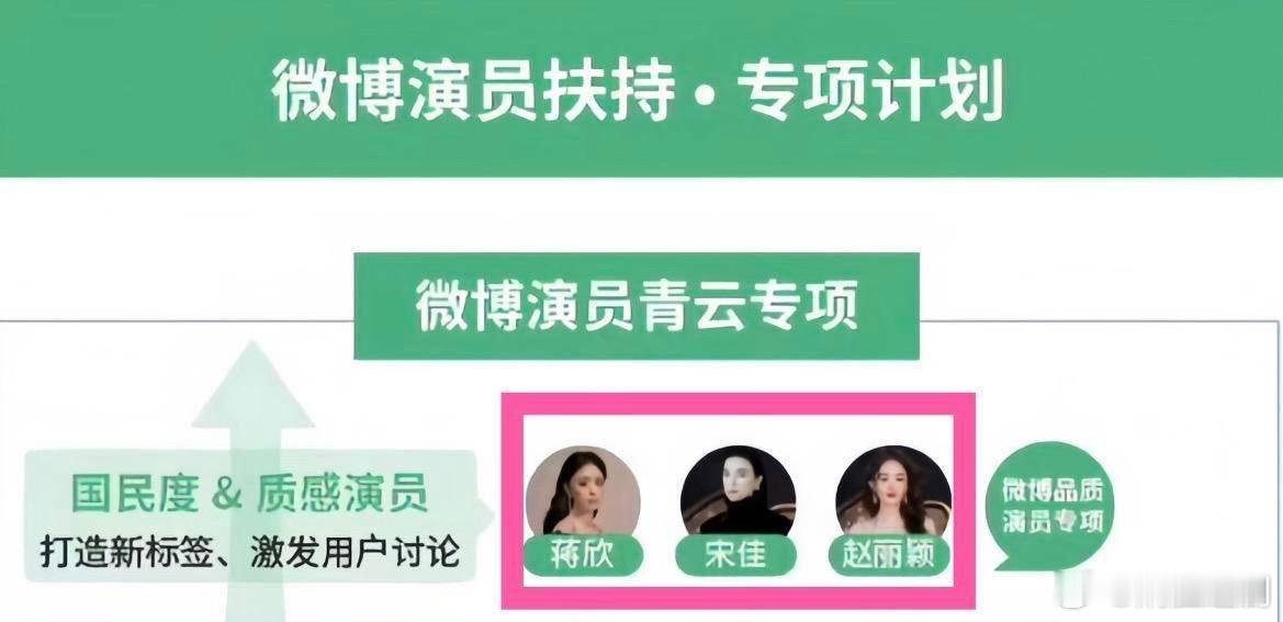 2024年，微博平台演员扶持计划和宋佳、赵丽颖、蒋欣合作打造国民度、质感演员标签