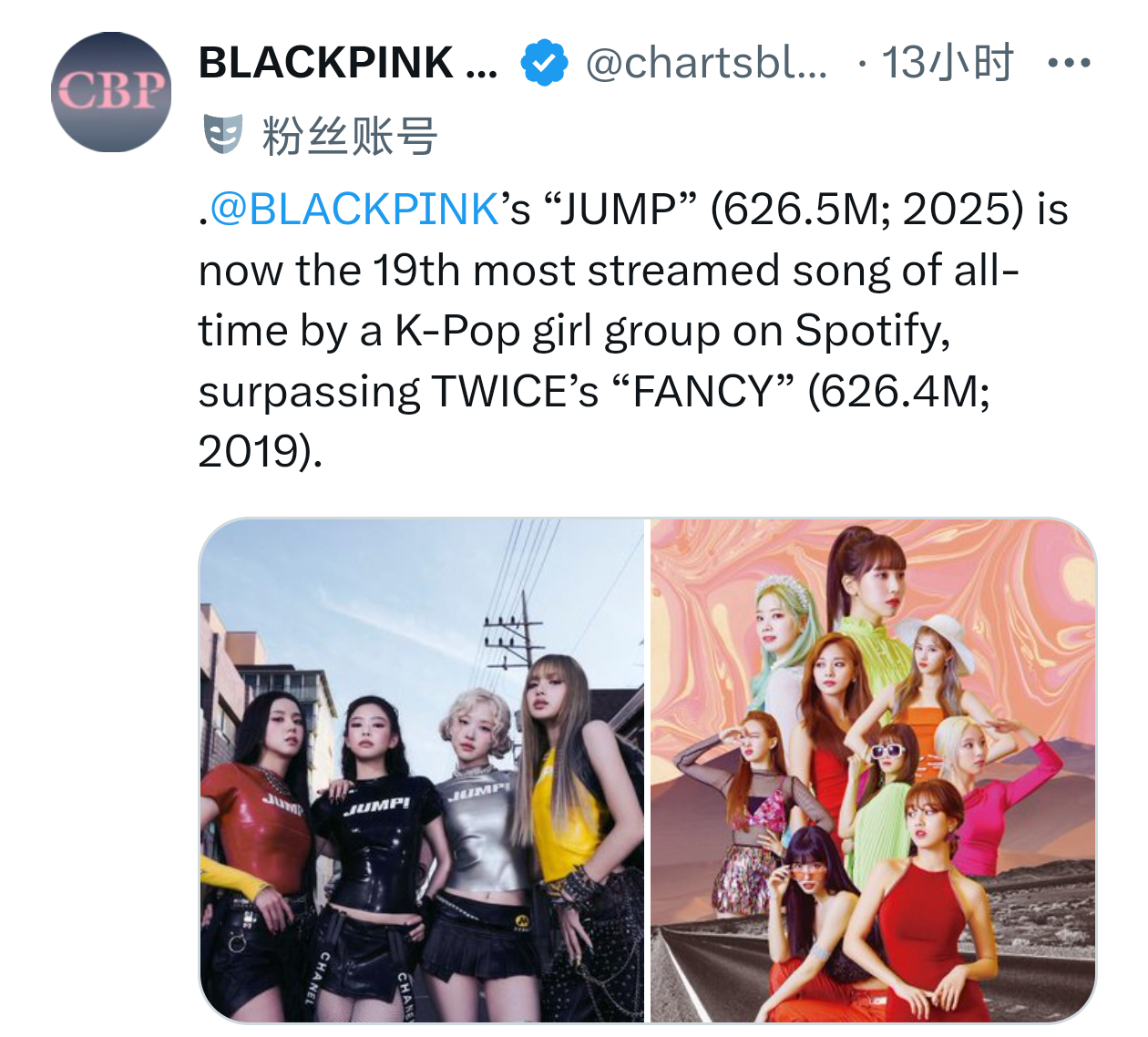 BLACKPINK 「JUMP」Spotify流媒超过了TWICE的「FANCY