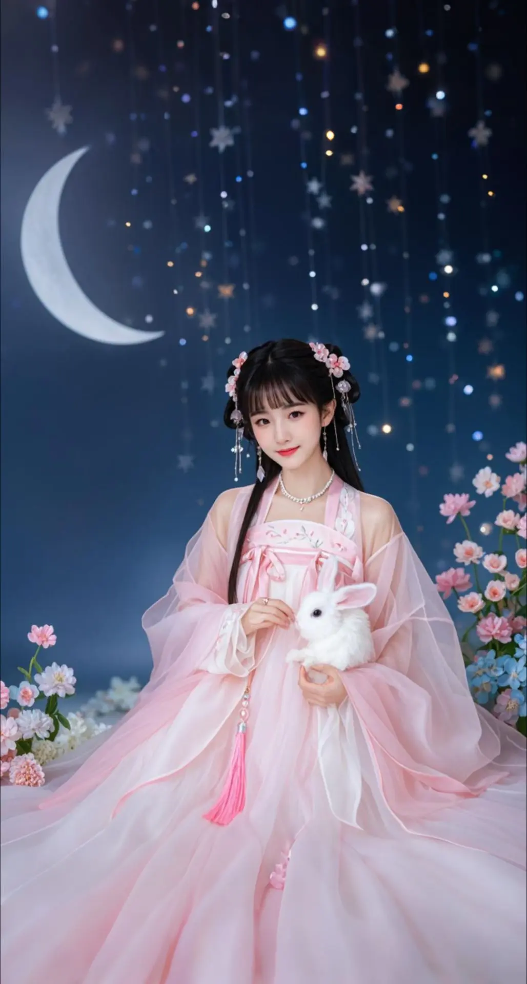 AI扩图 AI月空花影少女