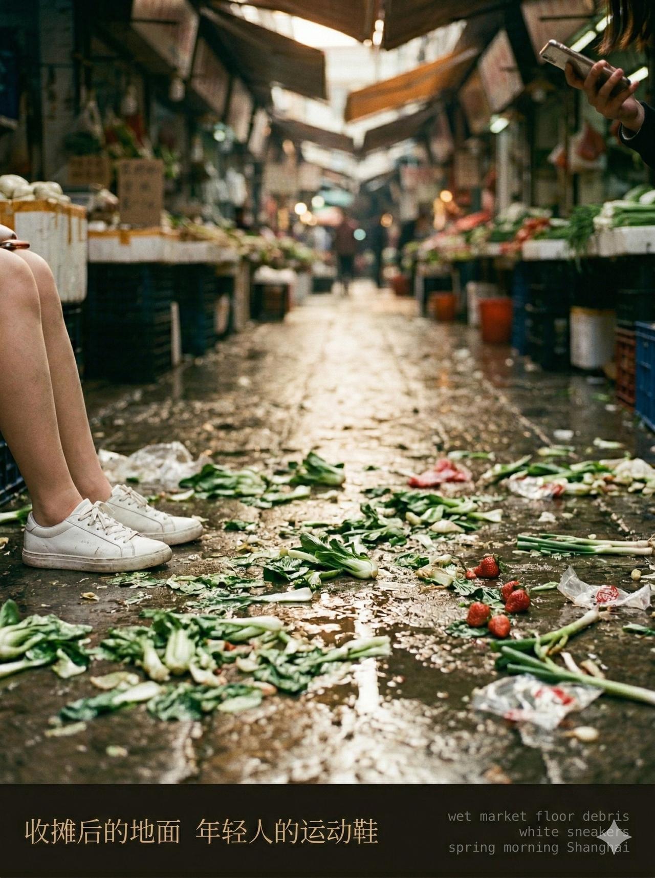 用 AI 生成了一组早上在菜市场转悠的照片。

大爷蹲在那儿挑豌豆，挑得比谁都认