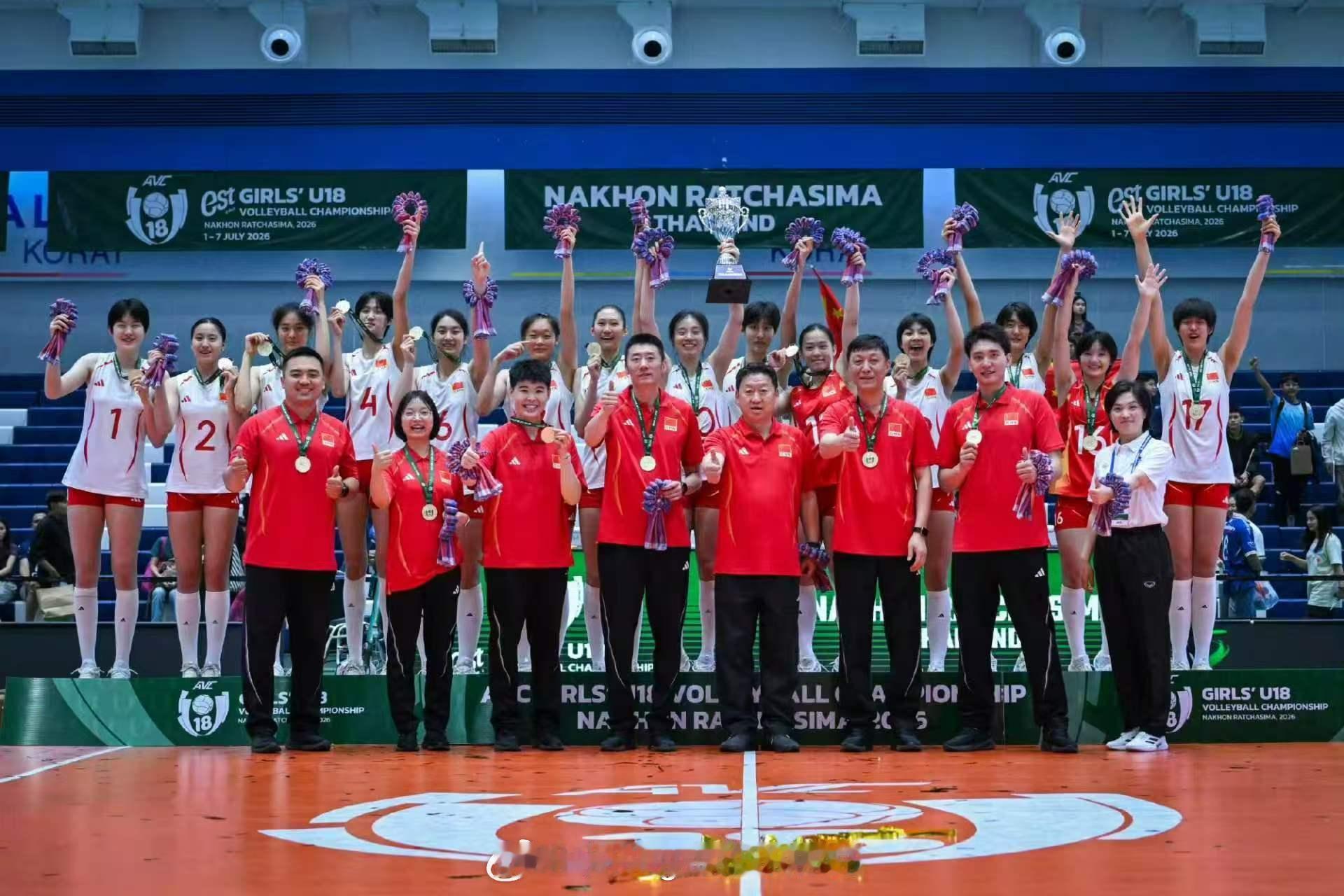 记录！2026u18女排亚锦赛中国女排卫冕成功，本赛事第六冠。 