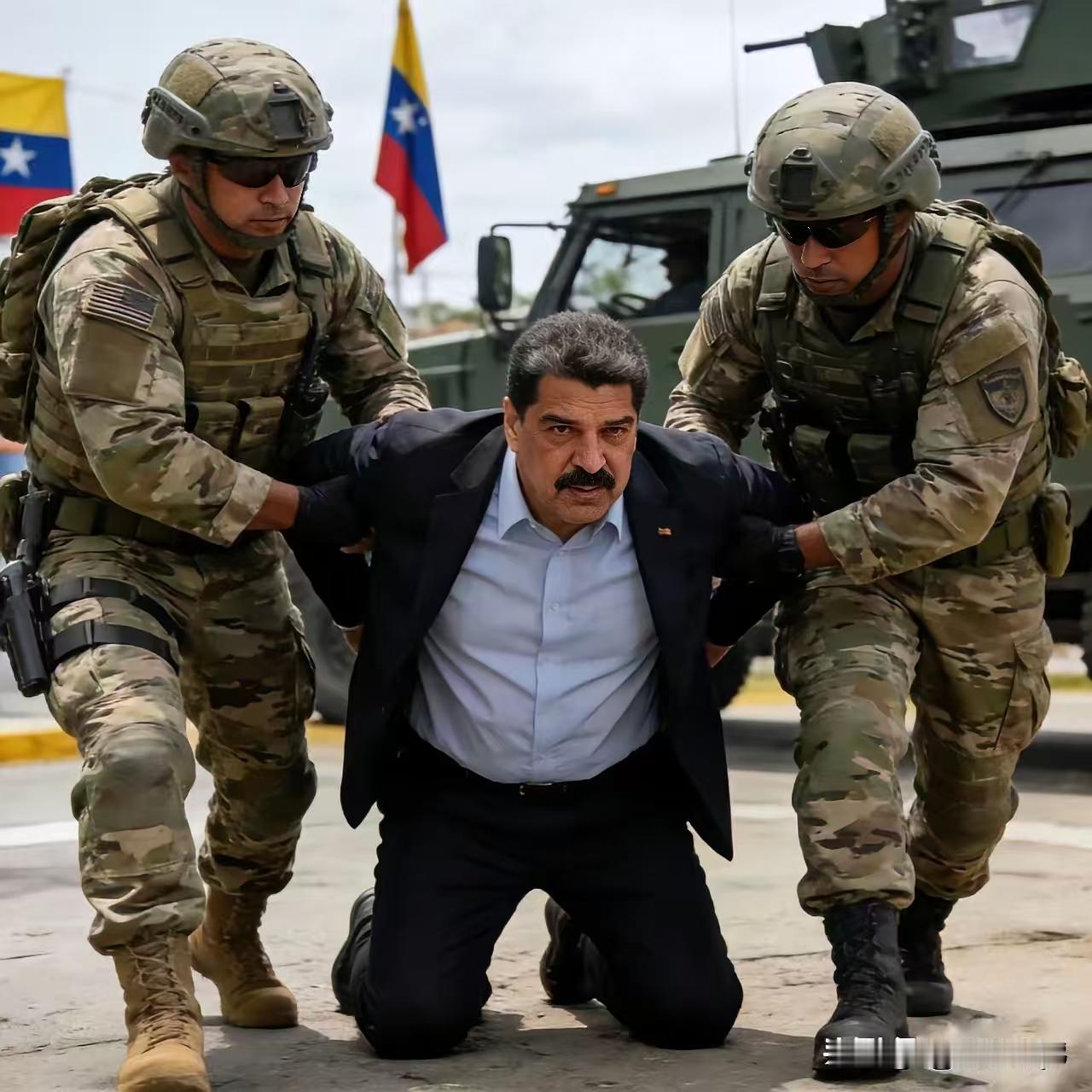 殿前欢·委国之殇
委邦羞，
总统夫妇困囚囚。
美邦强横如虎骤，
卫队皆休。
联合