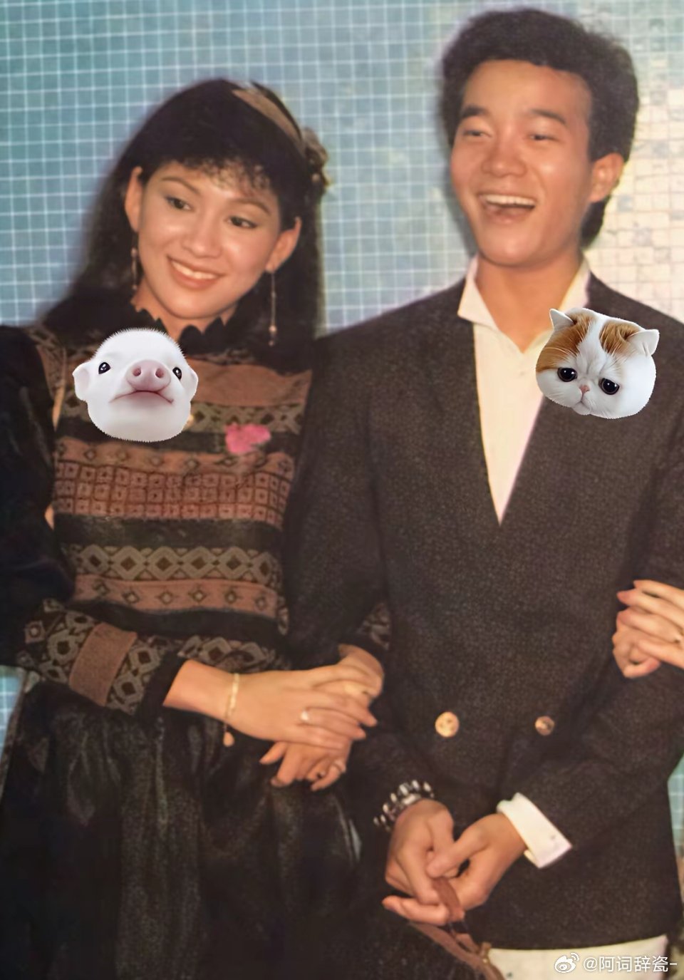陈百强和余安安，男帅女美！男潇洒、女漂亮。两人的合照也是时代的印记了 